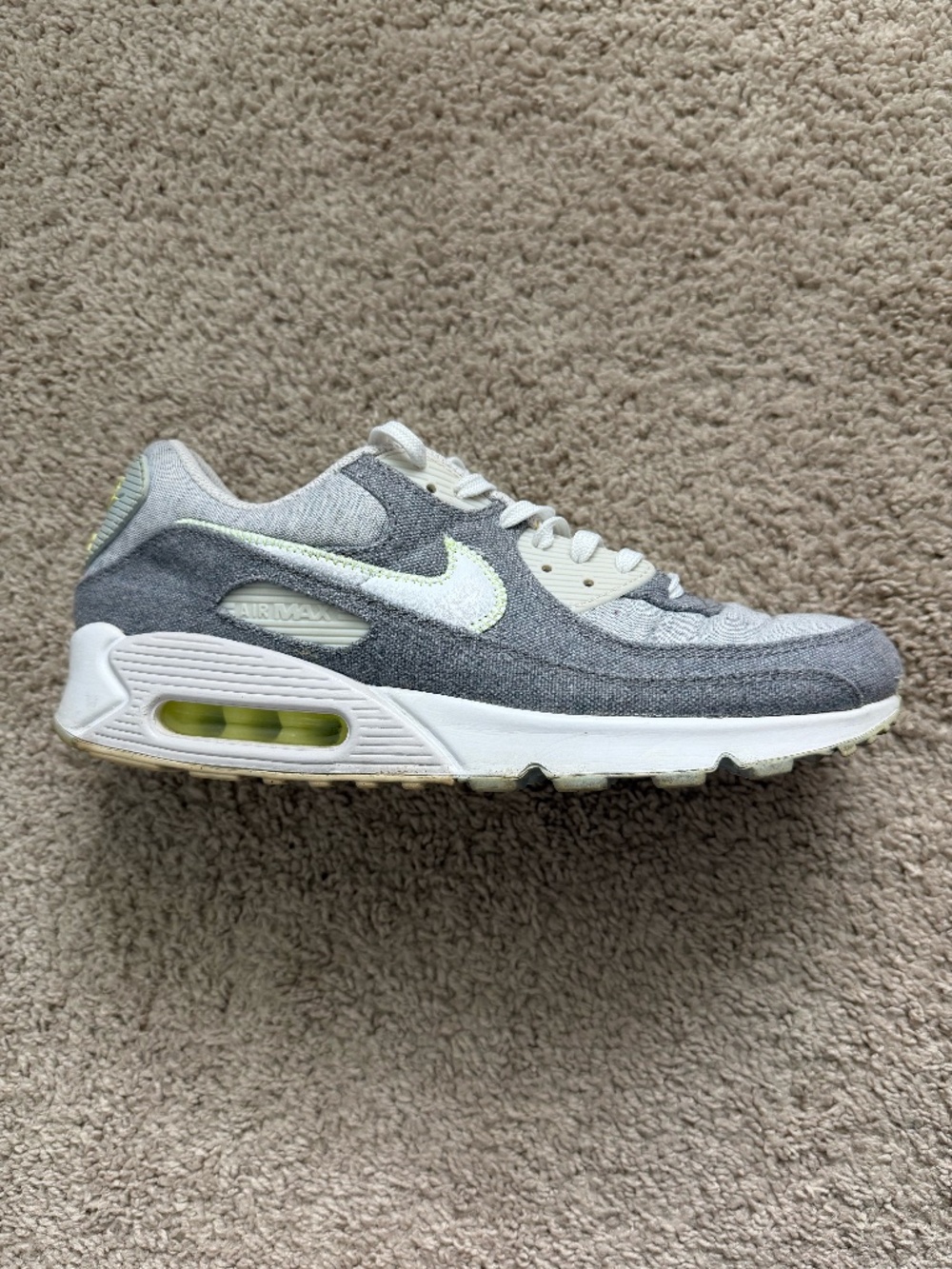 Nike Air Max 90 Recycled Canvas Grey Vast Grey White CK6467-001 Men's Size 10.5